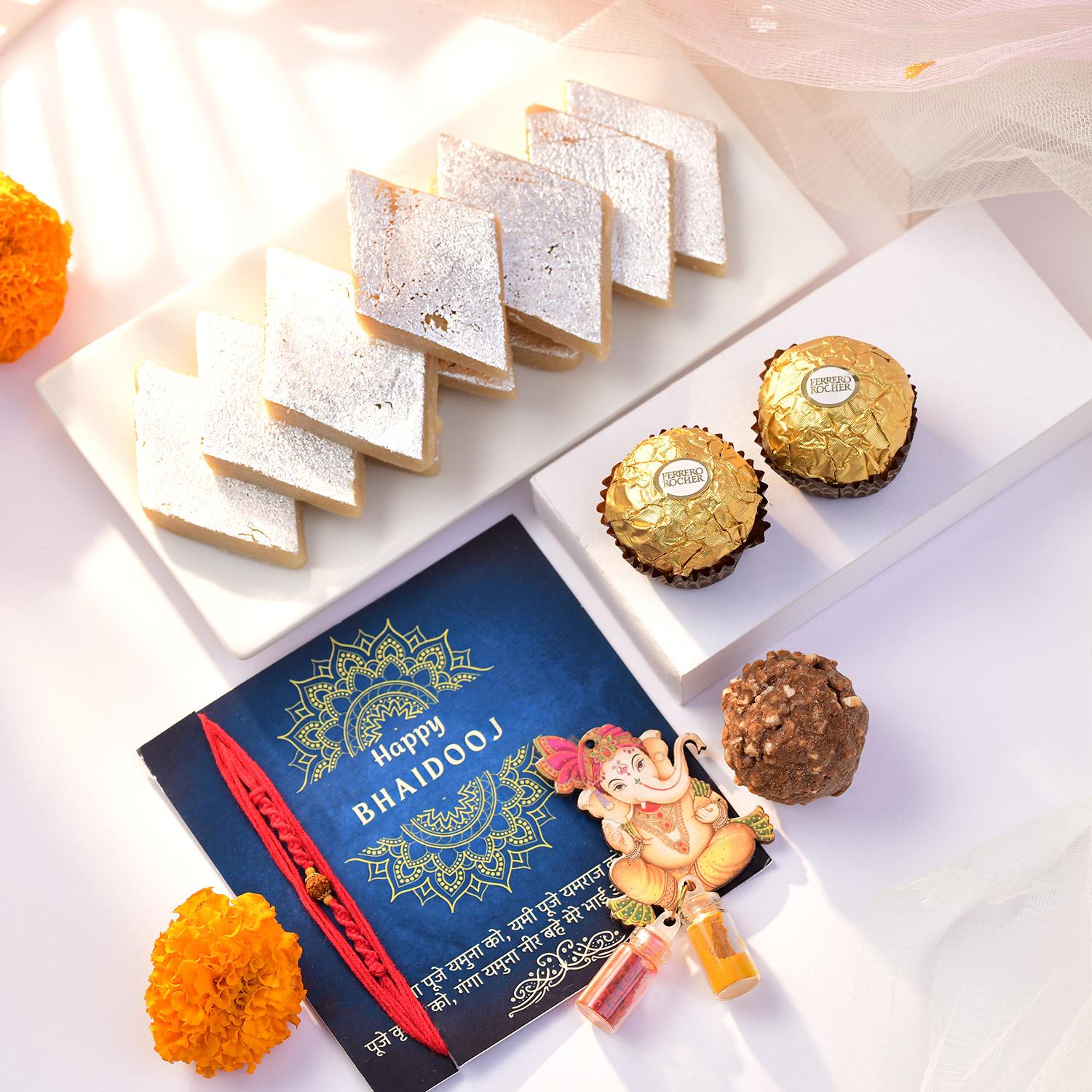 Bhai Dooj Kaju Katli & Ferrero Rocher Box