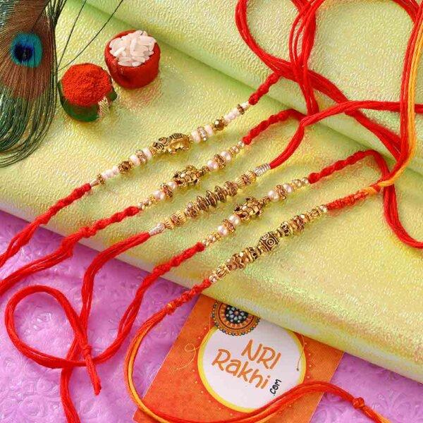 Classic Maroon Designer Single Rakhi Set of 5— Style 17