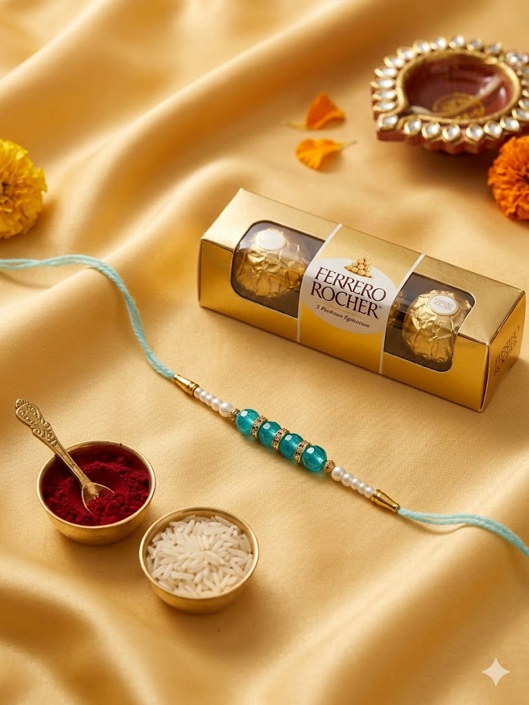 Blue Pearl Rakhi with Chocolates
