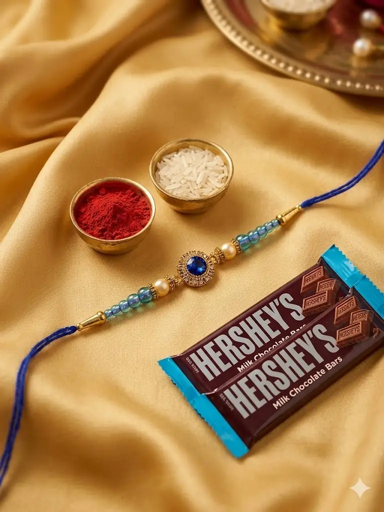Blue Stone Rakhi with 5 HERSHEY’S Chocolates