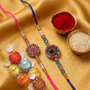 Designer Multicolor Rakhi Pair with Chocolates (