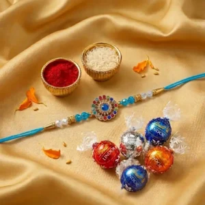 Multicolour Stone Rakhi with Lindor Truffle Combo