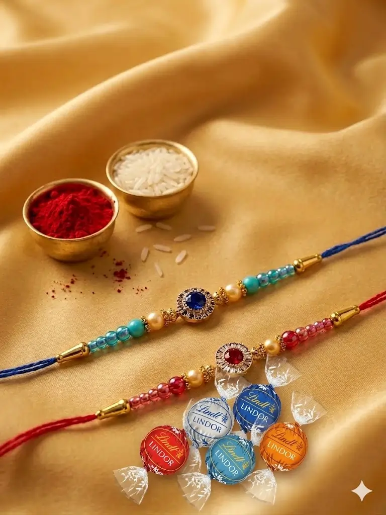 Red & Blue Rakhi Set of 2 with Roli Chawal