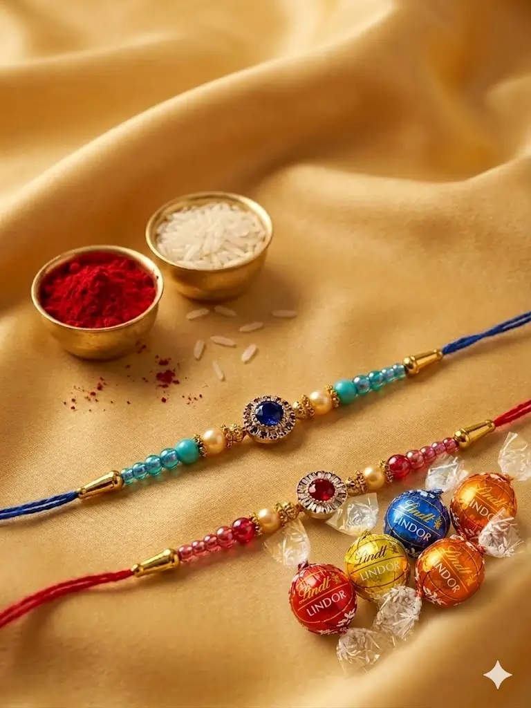 Simple & Elegant White Rakhi with chocaltesCombo for Brother