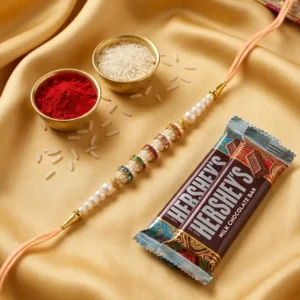White Pearl Rakhi with HERSHEY’S Chocolates (
