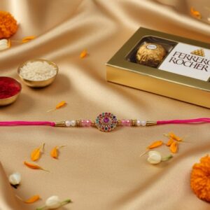 Pink Stone Rakhi With Chocolates