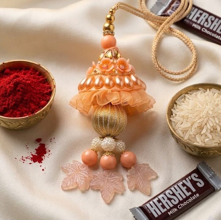 Peach-Lumba-Rakhi-with-HERSHEY’S-Milk-Chocolates
